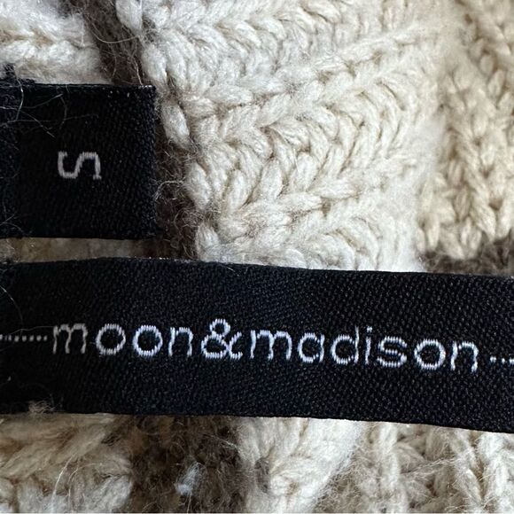 Moon & Madison Striped Open Knit Cardigan Khaki Cream Pockets Sz S Cozy Casual - Picture 3 of 4